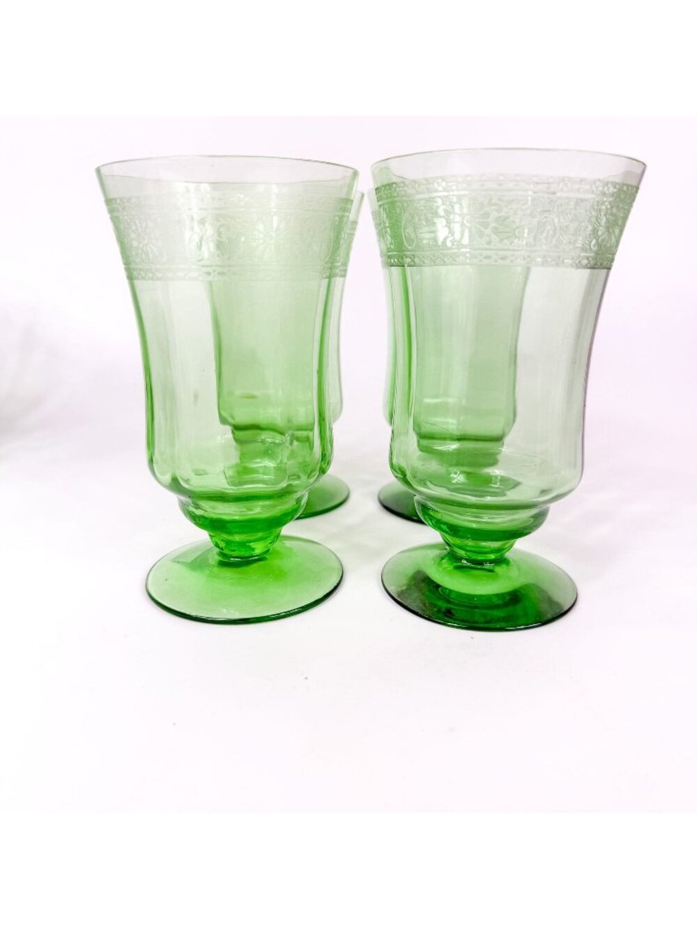 Vintage Fostoria Seville Green Uranium Ice Tea Glasses Set Of 4